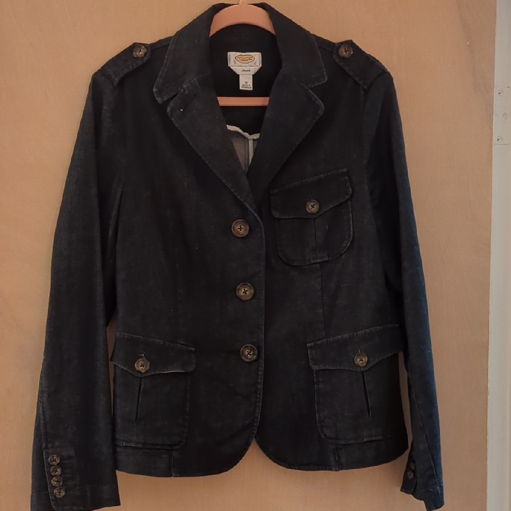 Talbots Dark Denim Stretch Tailored Blazer with Button Accents